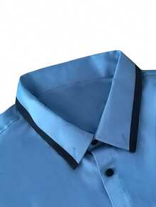Manfinity Mode 男士商务拼色胸前带设计长袖衬衫 - 藍色 - 查看 4