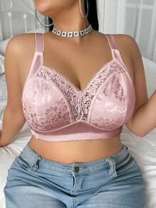 DesireSculpt 大码蕾丝拼接无钢圈文胸 - 粉色 - 查看 3