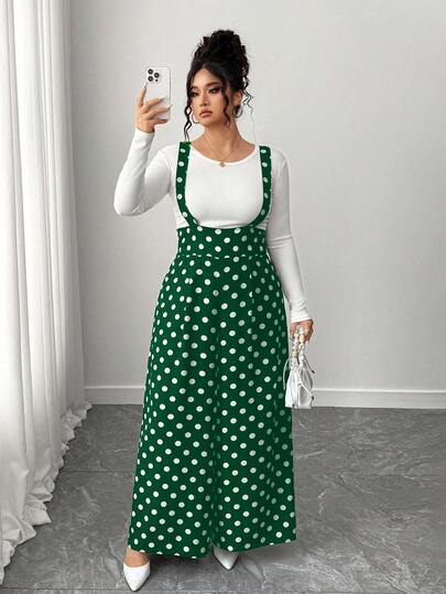 Elenzga 大码女式复古波尔卡圆点印花高腰宽松阔腿连体裤，适合春夏秋季休闲装