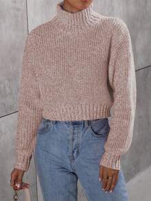 EMERY ROSE Suéter de cuello alto de manga larga informal y de moda para mujer - Albaricoque - Ver 6