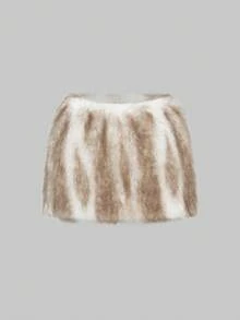 ROMWE Grunge Punk Y2K Retro Sexy Halter 2 In 1 Furry Cross Letter Print Bodycon Mini Skirt Set For Women - White - View 3