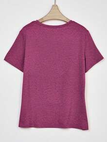 INAWLY 女士标语印花圆领 T 恤 图案 T 恤 女士上衣 - 酒紅色 - 查看 2