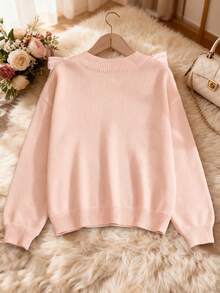 Franclia Women's Casual Elegant Solid Color Ruffle V-Neck Loose Bowknot Long Sleeve Sweater Fall Winter Cloth For WomenWomen's Autumn Clothingautumn Fall Clothes For Women Fall Autumn Clothes Fall Outfits For Women Autumn Outfits For Women Fall Clothes Autumn Women  Fall Women Clothes Autumn Clothing Elegant Fashionable Casual Commuting Business Office Daily Leisure All-Match Temperament Urban Teacher Professional Attire