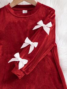 Emery Rose Kids Emery Rose Kids Sukienka dla młodej dziewczyny z kokardkami na rękawach, elegancka i urocza, idealna na święta, imprezy, urodziny, jesień/zimę