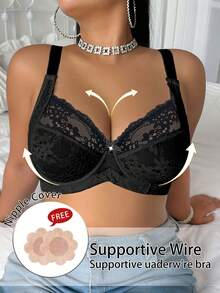 DesireSculpt Sujetador con aros y encaje en tallas grandes - Negro - Ver 5