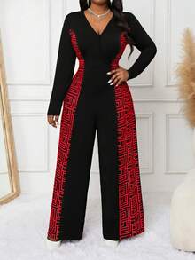 Fleurora 春夏秋冬优雅通勤复古办公室黑色针织叠领直筒长袖大码连体裤冬季女装感恩节女装 - 紅色 - 查看 5