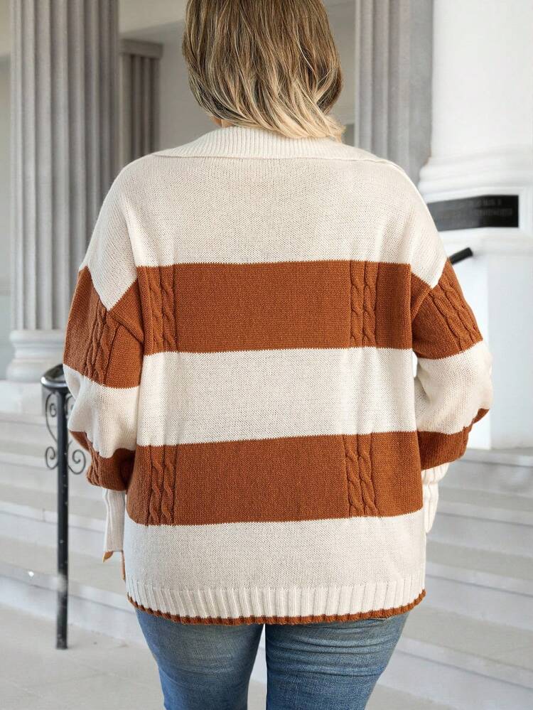 Plus Colorblock Drop Shoulder Sweater Knit Pullover Fall Winter Sweater