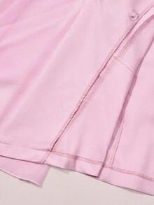 Rafferiza Bộ vest thanh lịch cho nữ, áo khoác cổ ve lật hai hàng khuy và quần ống loe màu trơn - Màu Hồng baby - Xem 8