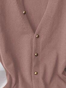 GlowEve Nuevo chaleco de punto con cuello en V para mujer, de unicolor, elegante, versátil, top de punto de moda minimalista - Rosa vieja - Ver 3