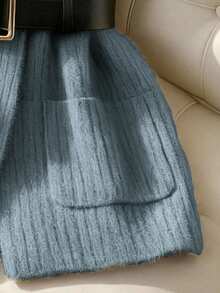 GlowEve 女士优雅休闲无领口袋针织开衫背心，不含腰带 - 霧霾藍 - 查看 5