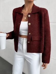 EURMUSE Áo khoác cardigan cánh dơi cài nút phía trước cho nữ, phù hợp cho mùa thu đông - Màu Đỏ Sâu - Xem 3