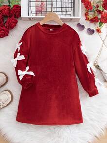 Emery Rose Kids Emery Rose Kids Sukienka dla młodej dziewczyny z kokardkami na rękawach, elegancka i urocza, idealna na święta, imprezy, urodziny, jesień/zimę