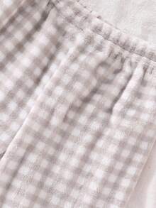 2 件套小男孩毛绒格子长袖上衣和裤子休闲舒适睡衣套装