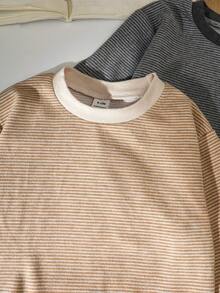 SHEIN Vintaside Kids 男婴休闲条纹圆领上衣，秋季