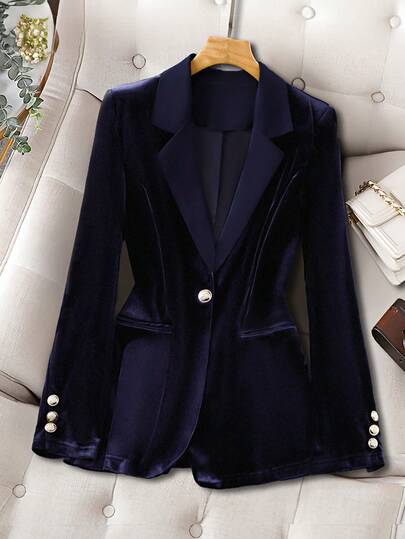 GlowEve CURVE Plus Size Women's Autumn/Winter Satin Lapel Elegant Commuter Velvet Blazer