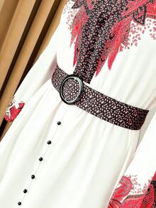 Rometta 大码女式时尚百搭泰国马尔代夫旅游海滩度假波西米亚风格印花腰部收紧圆领长袖飘逸连衣裙，春/秋/冬 - 彩色 - 查看 6