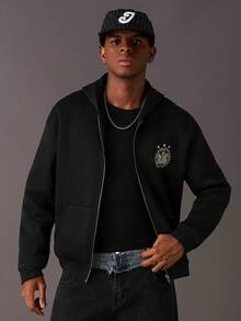 STYNVO Men's Autumn/Winter Numeric Print Zip-Up Hooded Casual Sweatshirt - Black - View 2