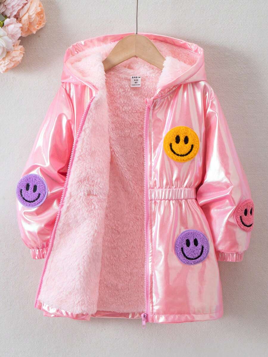 SHEIN Áo khoác dài tay có mũ trùm đầu phong cách đường phố cổ điển cho bé gái 1 chiếc áo khoác lông ấm áp cho bé gái - Nhiều màu - Xem 1