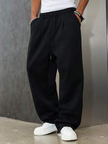 Manfinity EMRG 男士纯色休闲宽松裤 - 黑色 - 查看 6