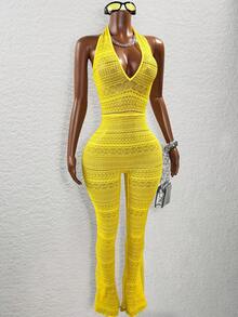 BamGleam Bộ đồ liền thân ren cổ chữ V sâu cho nữ - Màu vàng - Xem 5