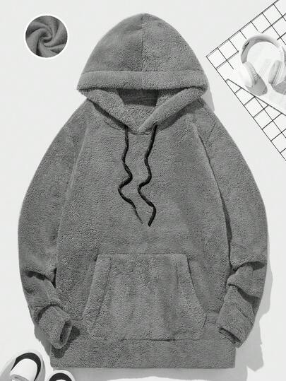 EURMUSE Men's Casual Solid Color Warm Fleece Drawstring Hoodie, Autumn/Winter