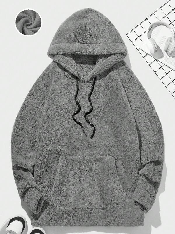 EURMUSE Men's Casual Solid Color Warm Fleece Drawstring Hoodie, Autumn/Winter