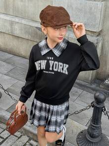 青少年女孩二合一马球领运动衫和裙子套装 - 黑色 - 查看 4