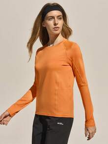 Easithlete 女式长袖运动户外衬衫速干透气上衣轻便防紫外线健身跑步训练徒步徒步旅行露营登山上衣霓虹橙色