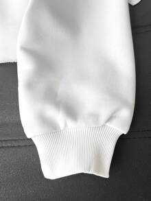 SHEIN 少女深白色短款卫衣，高腰长袖休闲简约纯色卫衣，适合日常休闲穿着，秋冬季白色卫衣，少女可爱纯色卫衣，青少年卫衣，少女长袖短款卫衣，长袖卫衣，无图片 - 白色 - 查看 3