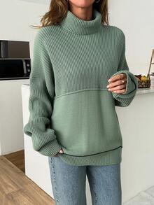EURMUSE Woman Turtleneck Knit Detailed Thick Winter Sweater,Jumper,Jumpers For Women,Cream Jumper,Jumpers,Christmas Jumper,White Jumper,Black Jumper,Ladies Jumper,Women's Jumpers - Mint Green - View 3