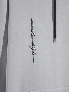 EURMUSE Sudadera con capucha regular con estampado de letras de algodón para hombres - Gris - Ver 4