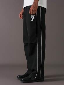 STYNVO Men's Casual Versatile Colorblock Striped Pants - Black - View 4