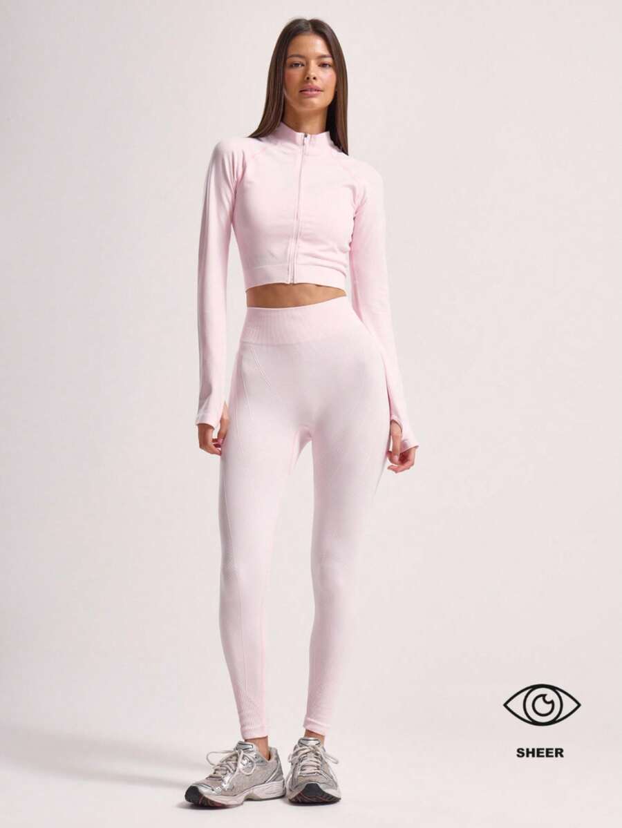 Musera Sport Ribbed Waist Seamless Sports Leggings Workout Gym Daily Seamless High Stretch Gym Fitness Fall Winter - Pink - View 1