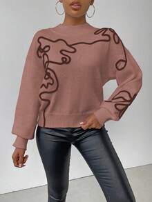 SHEIN LUNE Women's Casual Floral Pattern Dropped Shoulder Loose Knit Sweater, Autumn/Winter - Blush Crush - View 6