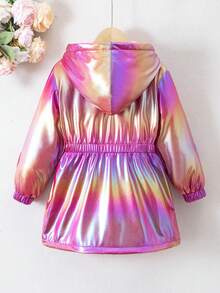 SHEIN Elladie kids 年轻女孩 1 件毛绒保暖经典街头风格连帽长袖外套年轻女孩蓬松外套 - 彩色 - 查看 2
