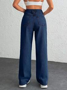 EURMUSE Damen Jeans mit hoher Taille und weitem Bein in Snow Wash - Königsblau - Übersicht 5