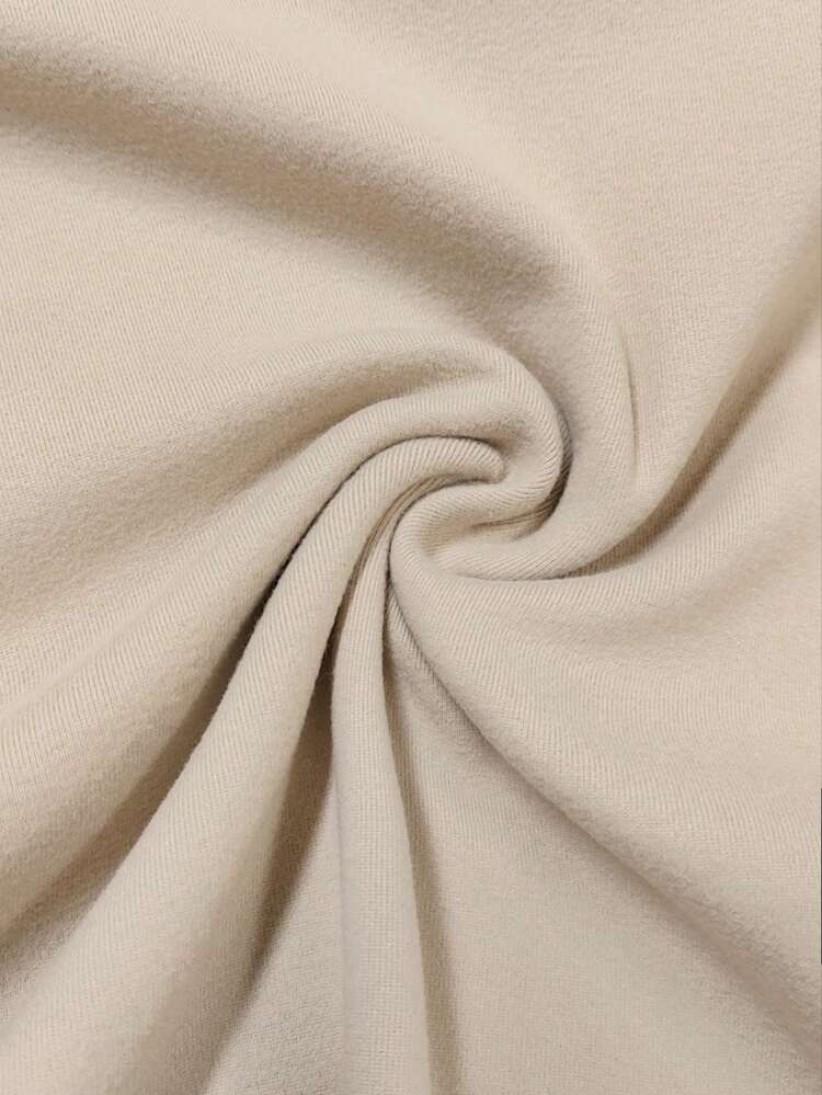 GlowEve 女士优雅圆领纯色金属纽扣装饰肩部设计百搭长袖T恤，适合秋冬 - 卡其色 - 查看 3