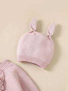 SHEIN Vintaside Kids Bộ đồ liền thân áo len nhún bèo màu mơ cho bé gái sơ sinh/trẻ mới biết đi - Màu Hồng baby - Xem 3