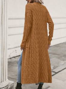 EMERY ROSE Áo khoác len cardigan dài tay, hai túi, dáng rộng, thường ngày cho nữ, Thu/Đông - Màu Khaki - Xem 2