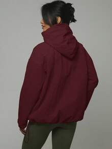 Musera Sport 尼龙半拉链口袋细节Logo连帽外套，夏季、雨天、徒步、运动休闲、节日、健身、冬季、春季、情人节适用 - 酒紅色 - 查看 3
