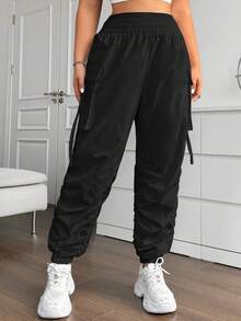 Vibekara 大码休闲纯色口袋褶皱工装裤