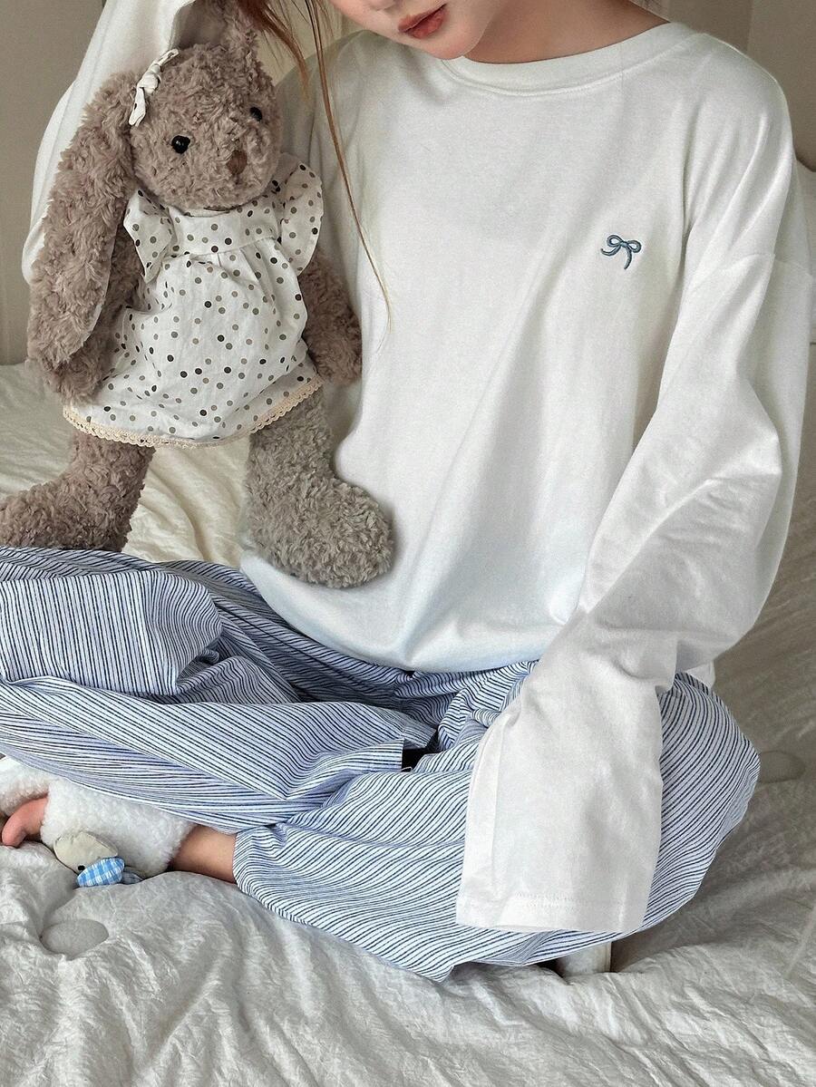 DAZY 2pcs/Set Teen Girl Casual Long Sleeve Top And Pants Loungewear Set, Fall