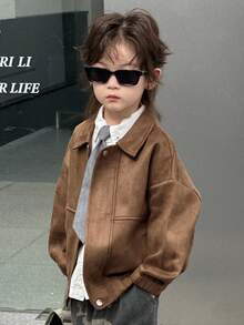 DAZY Young Boy Retro Casual Brown Jacket, Autumn
