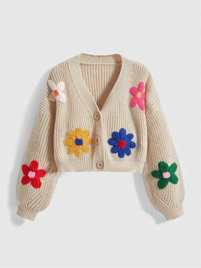 ROMWE Avant Colorful Floral Loose Knit Cardigan