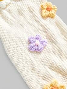 ROMWE Kawaii 大码女式休闲多层可爱钩针 3D 花卉装饰灯笼袖开衫披肩，百搭轻便，适合夏季穿着 - 杏色 - 查看 3