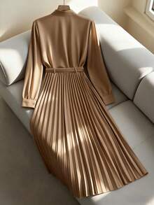 Franclia Áo sơ mi dài tay trơn màu đa năng, dễ mặc khi đi làm, kết hợp với chân váy chữ A, chân váy xếp ly, chân váy dài, kèm thắt lưng, Xuân/Thu, Bộ vest nữ màu kaki, Bộ đồ 2 món cho nữ, Váy nữ, Trang phục thu/xuân, Trang phục thường ngày cho nữ, Đồng phục giáo viên nữ - màu nâu - Xem 2