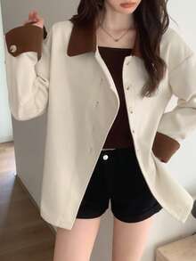 Feyla 休闲轻便撞色女式大衣 - 米色 - 查看 5