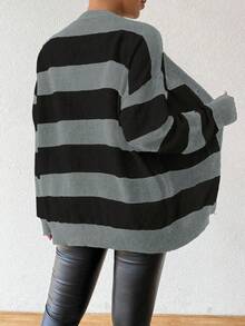 SHEIN LUNE 秋冬新款条纹仿貂绒女式开衫 - 淺灰色 - 查看 2