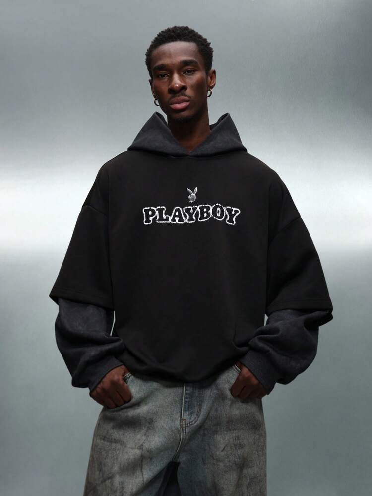 PLAYBOY X SUMWON 끈과 포켓이 달린 오버사이즈 후드 티셔츠