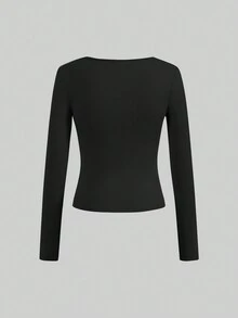 SHEIN EZwear Bộ 3 áo thun nữ tay ngắn croptop thường ngày, đồ mặc nhà, lớp lót, màu trơn, đa năng, ôm sát, phù hợp cho mùa thu/đông - Nhiều màu - Xem 8